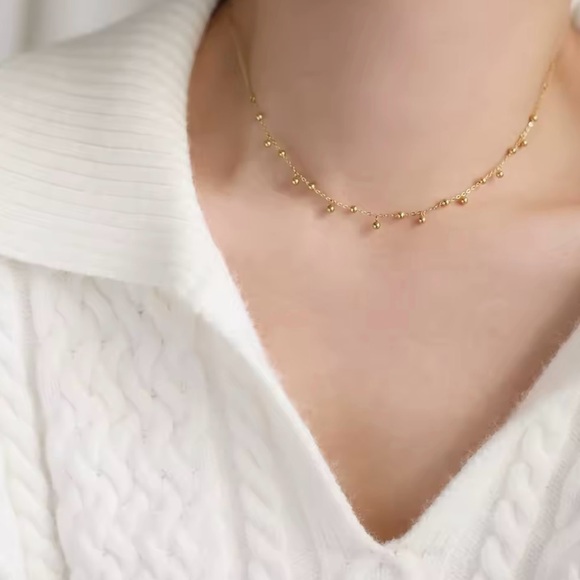 18K Gold Plated Handmade Bead Ball Lace Short Chain Clavicle Raindrop Necklace - Picture 8 of 9